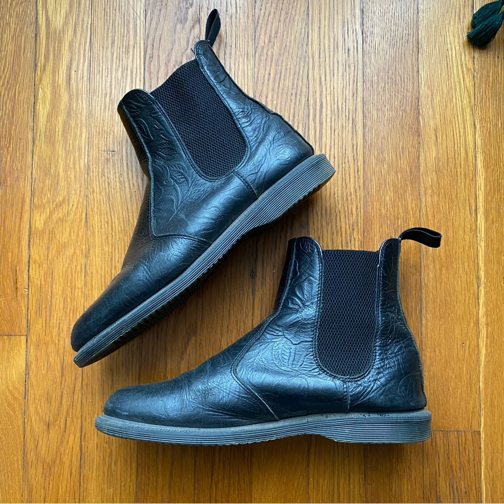 Dr Martens Flora Emboss Black Leather Chelsea Boots